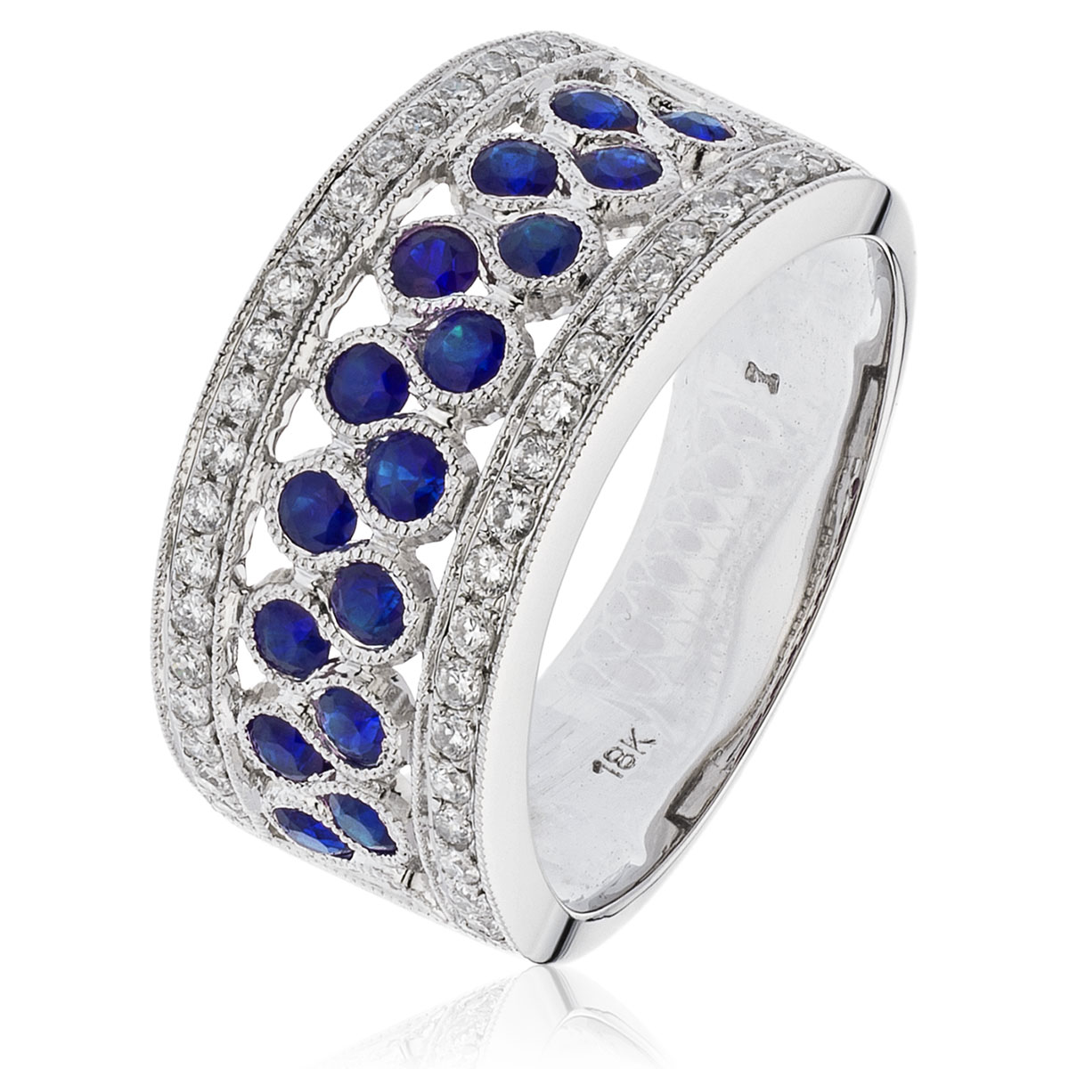 Diamond & Sapphire Half Eternity Ring 1.10ct, 18k White Gold