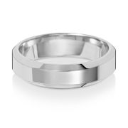 5mm Bevelled Soft Court Wedding Ring 9k White Gold, Heavy