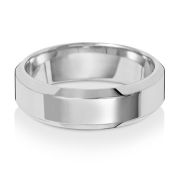 6mm Bevelled Soft Court Wedding Ring 9k White Gold, Heavy