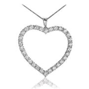 Diamond Heart Pendant Necklace 4.20ct, 18k White Gold