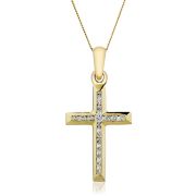 Diamond Channel Set Cross Pendant Necklace 0.11ct in 9k Gold