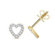 Diamond Heart Stud Earrings 0.12ct, 9k Gold