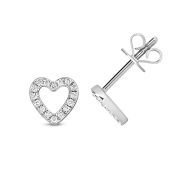 Diamond Heart Stud Earrings 0.12ct, 9k White Gold