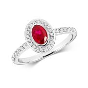 Diamond & Ruby Rub-Over Oval Ring 0.89ct. 9k White Gold