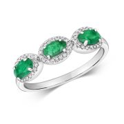 Emerald & Diamond Trilogy Ring 1.05ct, White Gold