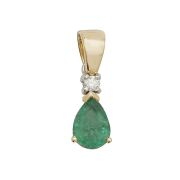 Pear Shape Emerald & Diamond Pendant, 9k Gold