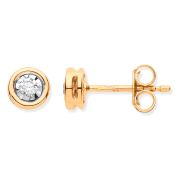 Rub-Over Diamond Illusion Stud Earrings 0.10ct. 9k Gold