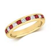 Ruby & Diamond Half Eternity Ring 0.69ct, 9k Gold