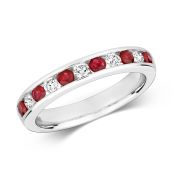 Ruby & Diamond Half Eternity Ring 0.69ct, 9k White Gold