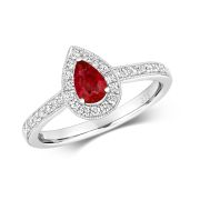 Ruby & Diamond Pear Shape Ring, 9k White Gold