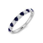 Sapphire & Diamond Half Eternity Ring, 9k White Gold, 2.2mm