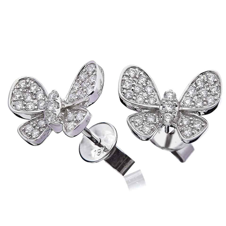 Diamond Butterfly Pavé Stud Earrings 0.50ct set in Solid 18k White Gold