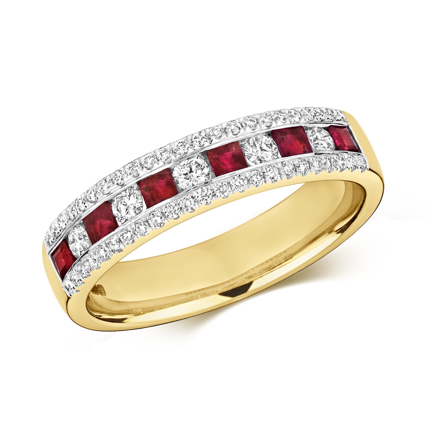 Ruby & Diamond Half Eternity Ring 0.74ct, 9k Gold