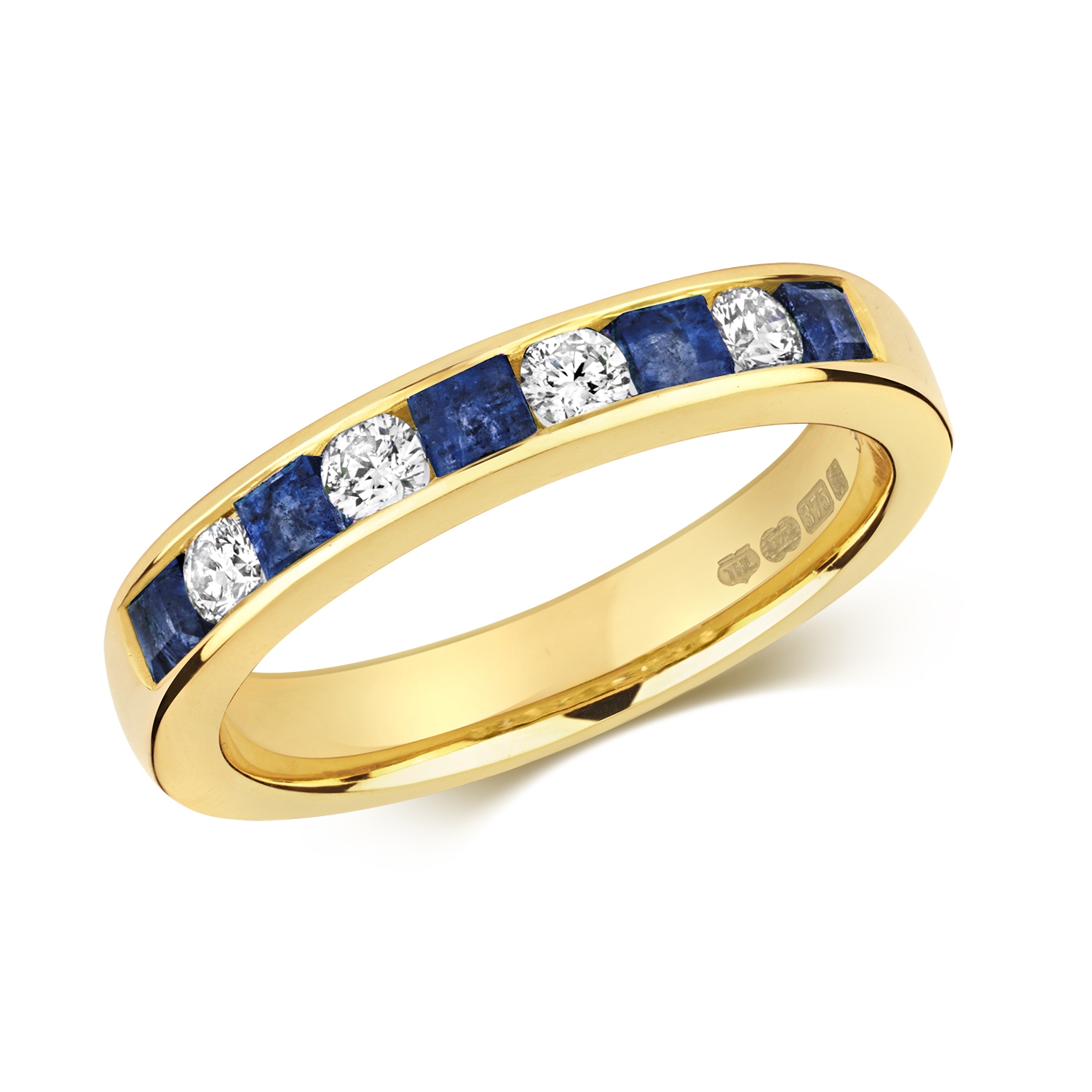 Sapphire Diamond Half Eternity Ring 0.85ct 9k Gold 3 