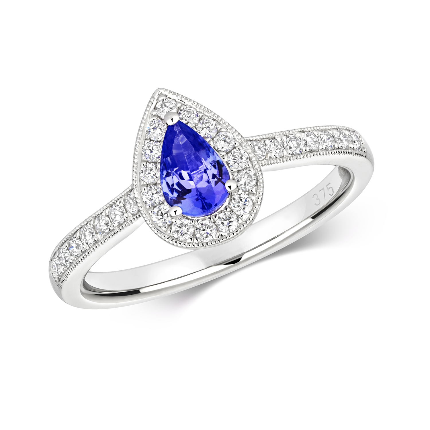 Tanzanite & Diamond Pear Shape Ring, 9k White Gold