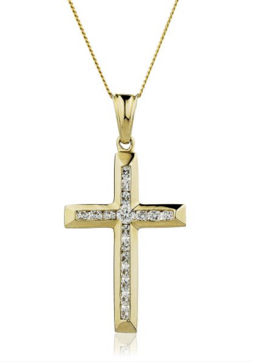 Channel set diamond cross in 18k gold