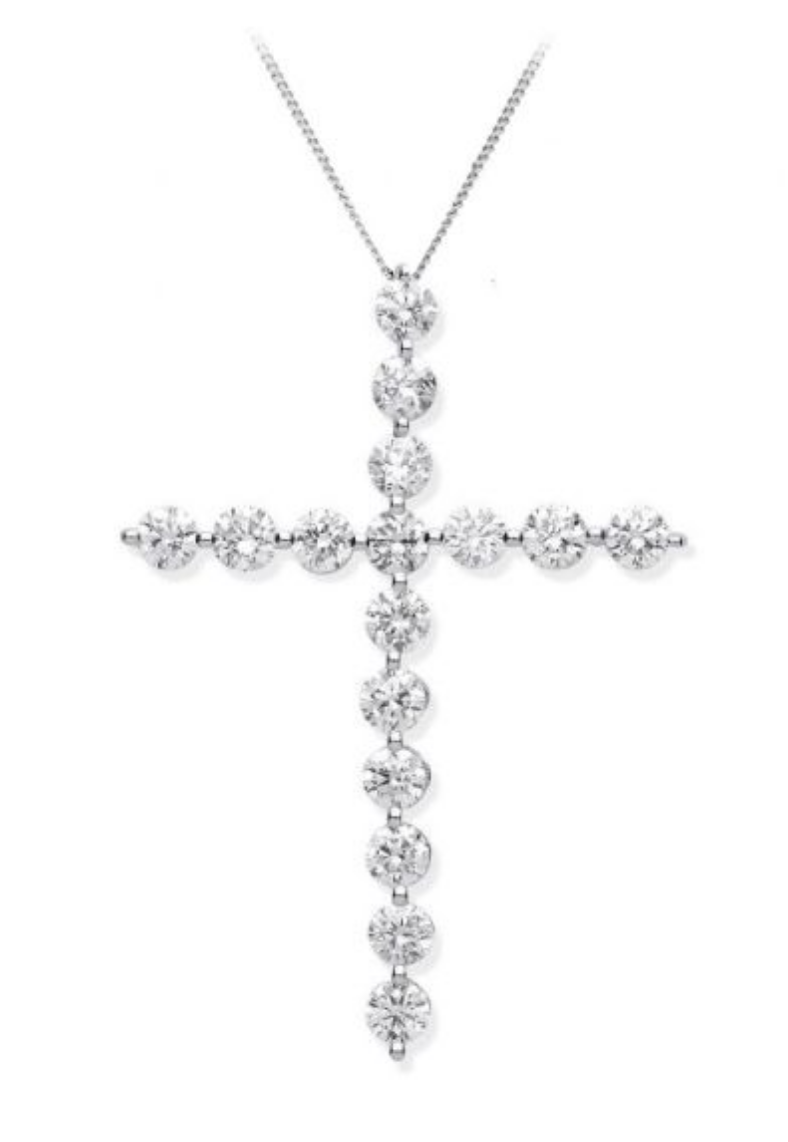 Claw set tiffany style cross pendant in 18k white gold