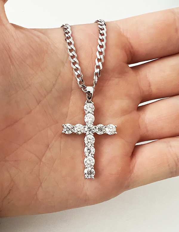 Buy Large Diamond Cross Pendant and Chain Yellow Gold Choker Slide Necklace  Unique Religious Fine Jewelry Gift Online in India - Etsy