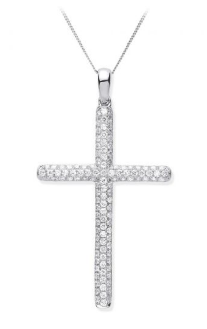 Diamond pave set cross in 18k white gold